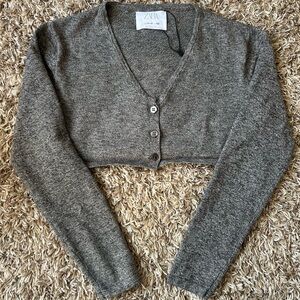 Zara Gray Girls Long Sleeve Cardigan Crop Top Marled Button Up | Size 11-12